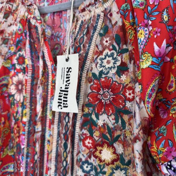 Savanna Jane Top Womens Large Floral Embroidered Boho Tunic Blouse - Picture 4 of 6